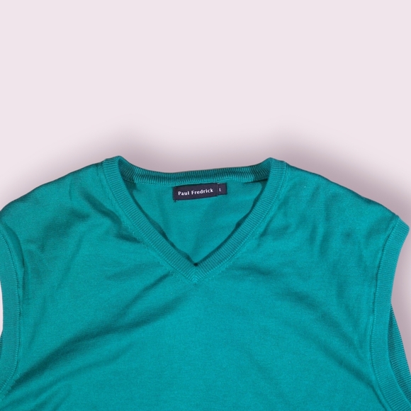 Paul Frederick Mens Silk, Cotton, Cashmere Green Blend Sweater Vest Size L - Picture 2 of 7